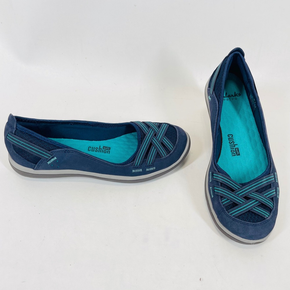 Clarks Privo Womens 7.5 Navy Blue Cushion Soft Mesh Slip On Flats 261238184050